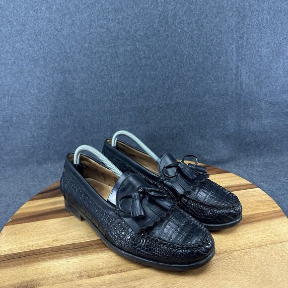 David Eden Mens Tassel Loafer Shoes Size 9.5 Black Full Genuine Alligator - Picture 2 of 12